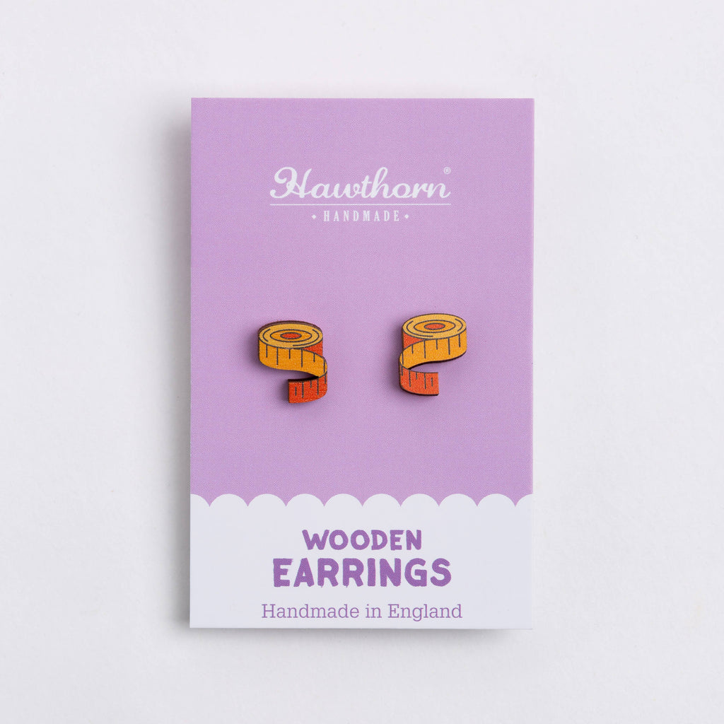 Tape Measure Wooden Earrings - Craft Jewellery