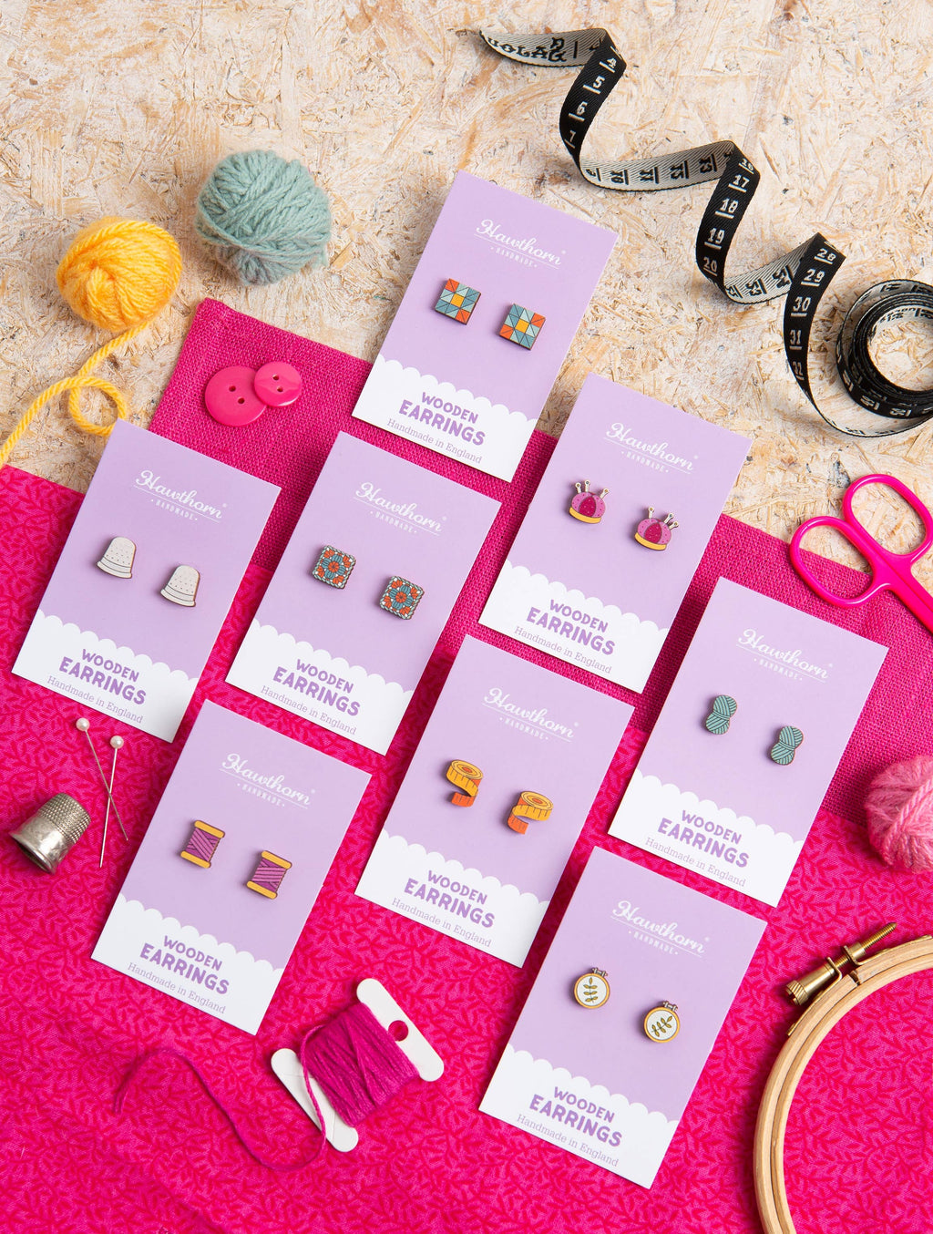 Pincushion Wooden Earrings - Craft Jewellery