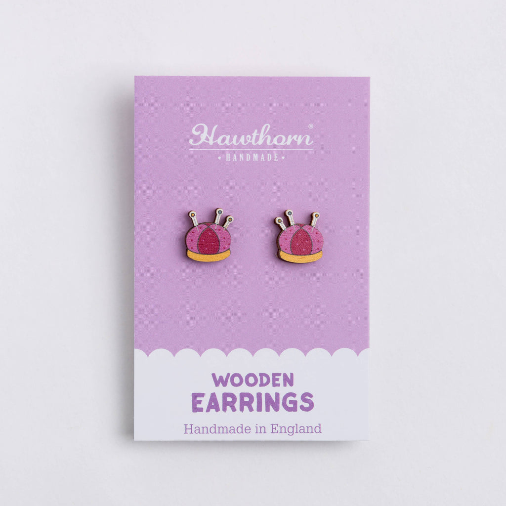 Pincushion Wooden Earrings - Craft Jewellery