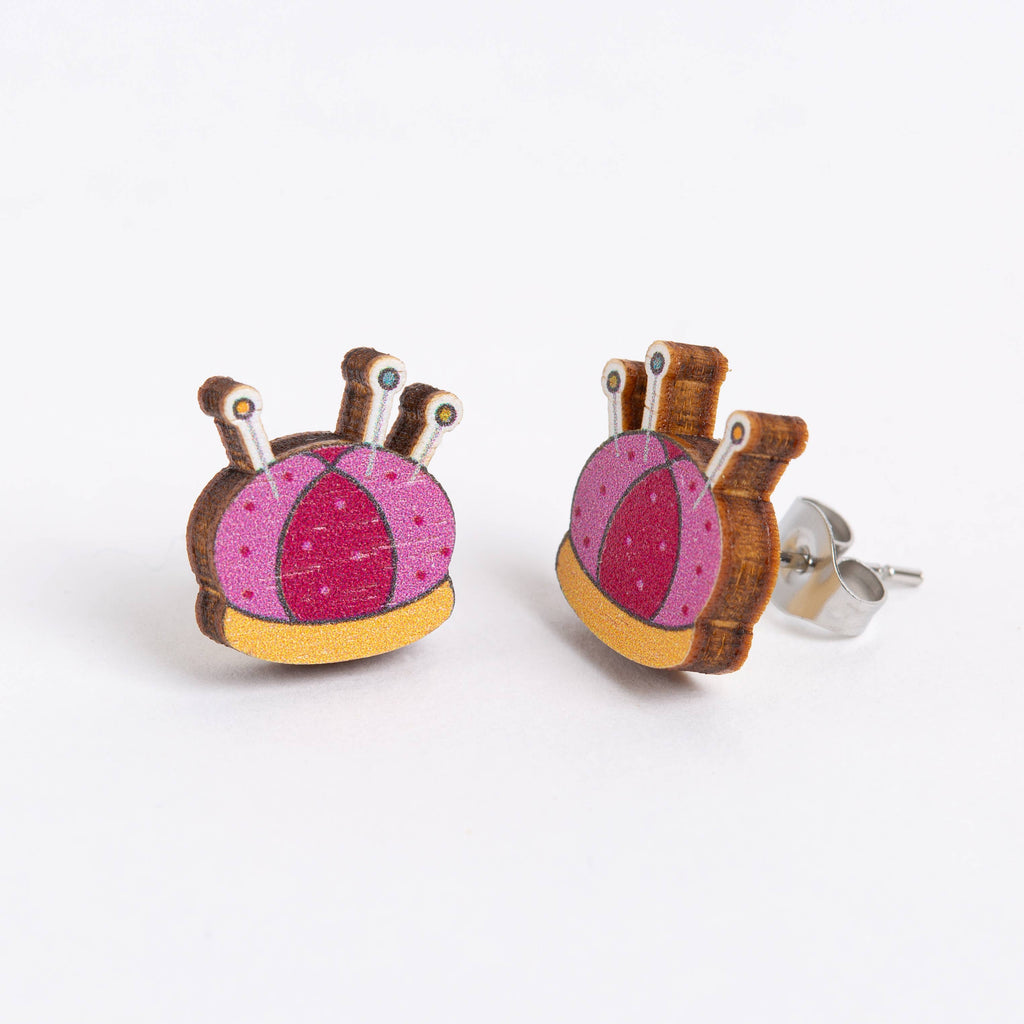 Pincushion Wooden Earrings - Craft Jewellery