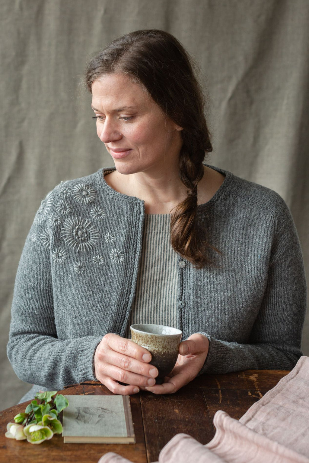 Embroidery on knits - grey cardigan