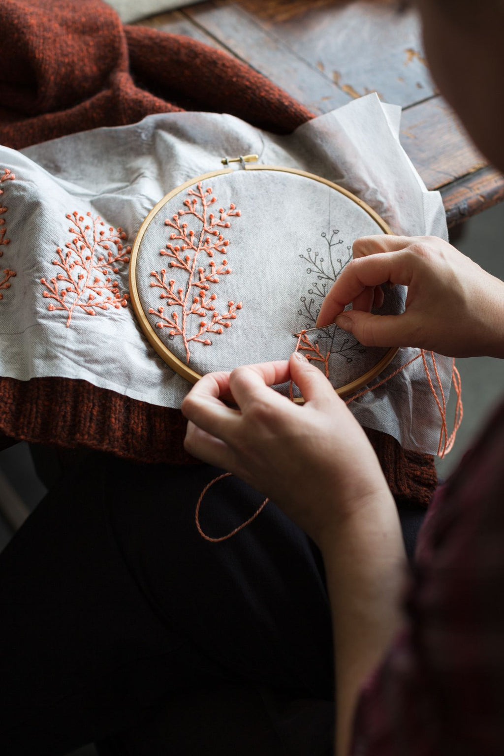 Embroidery on knits - seed flowers