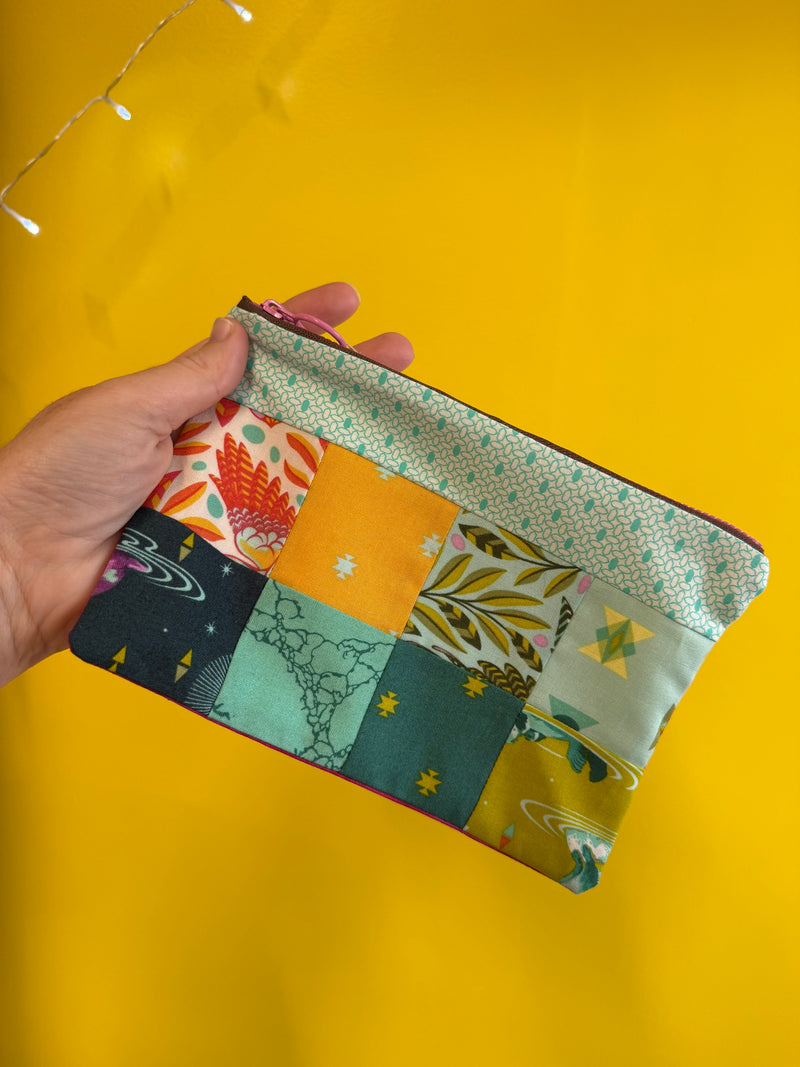 Nothing New Notions Pouch - Greens/Yellows + Pink