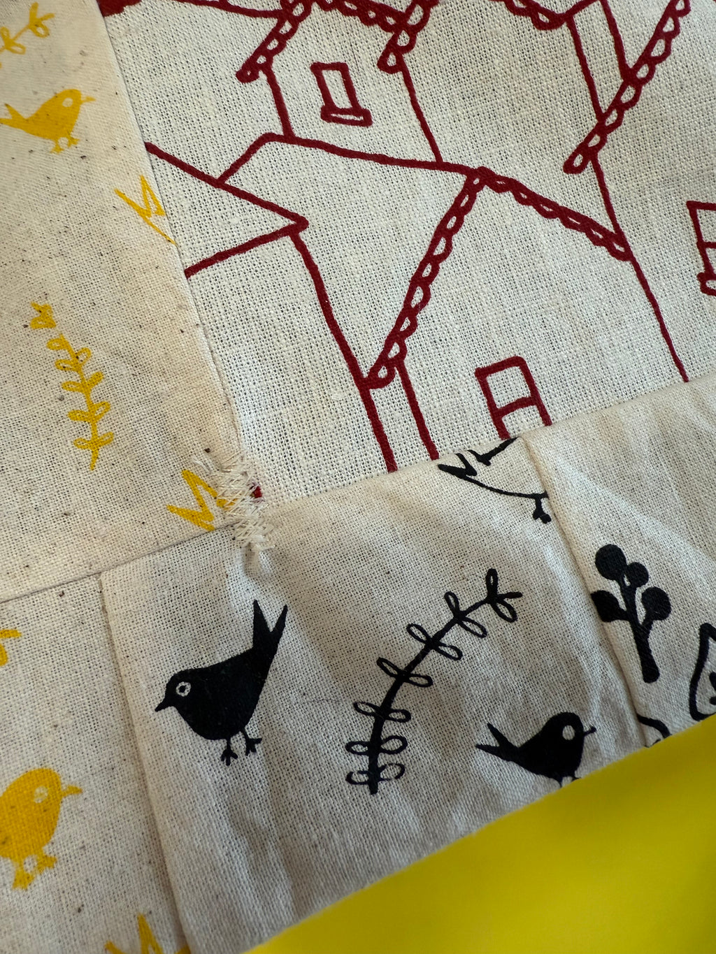 Nothing New Notions Pouch - Screenprinted Houses + Birds