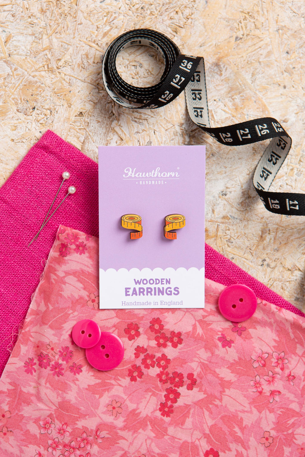 Tape Measure Wooden Earrings - Craft Jewellery
