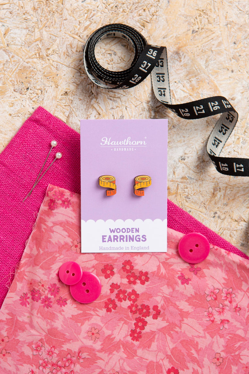 Tape Measure Wooden Earrings - Craft Jewellery