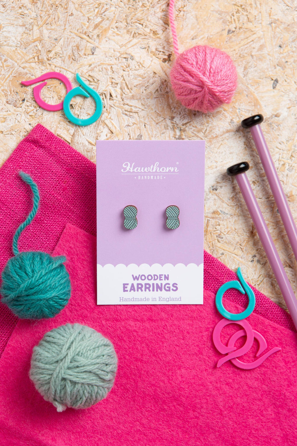 Ball of Yarn Wooden Earrings - Knitting and crochet earrings