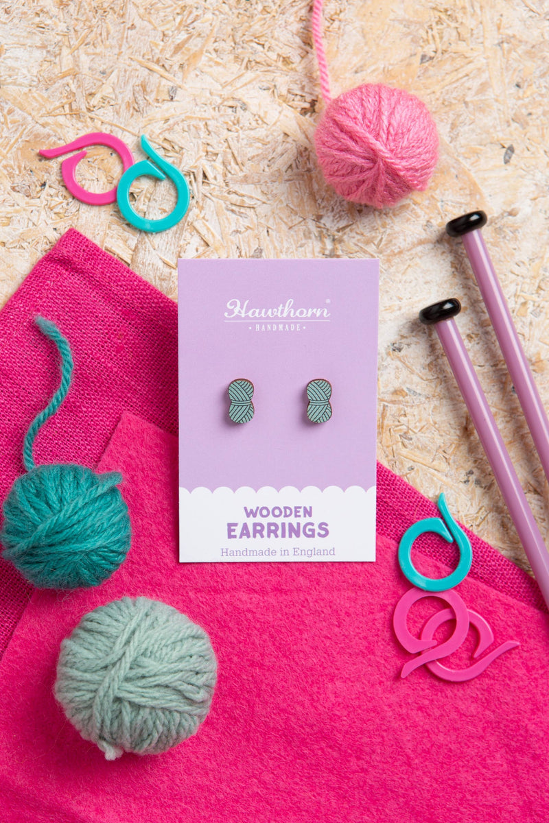 Ball of Yarn Wooden Earrings - Knitting and crochet earrings