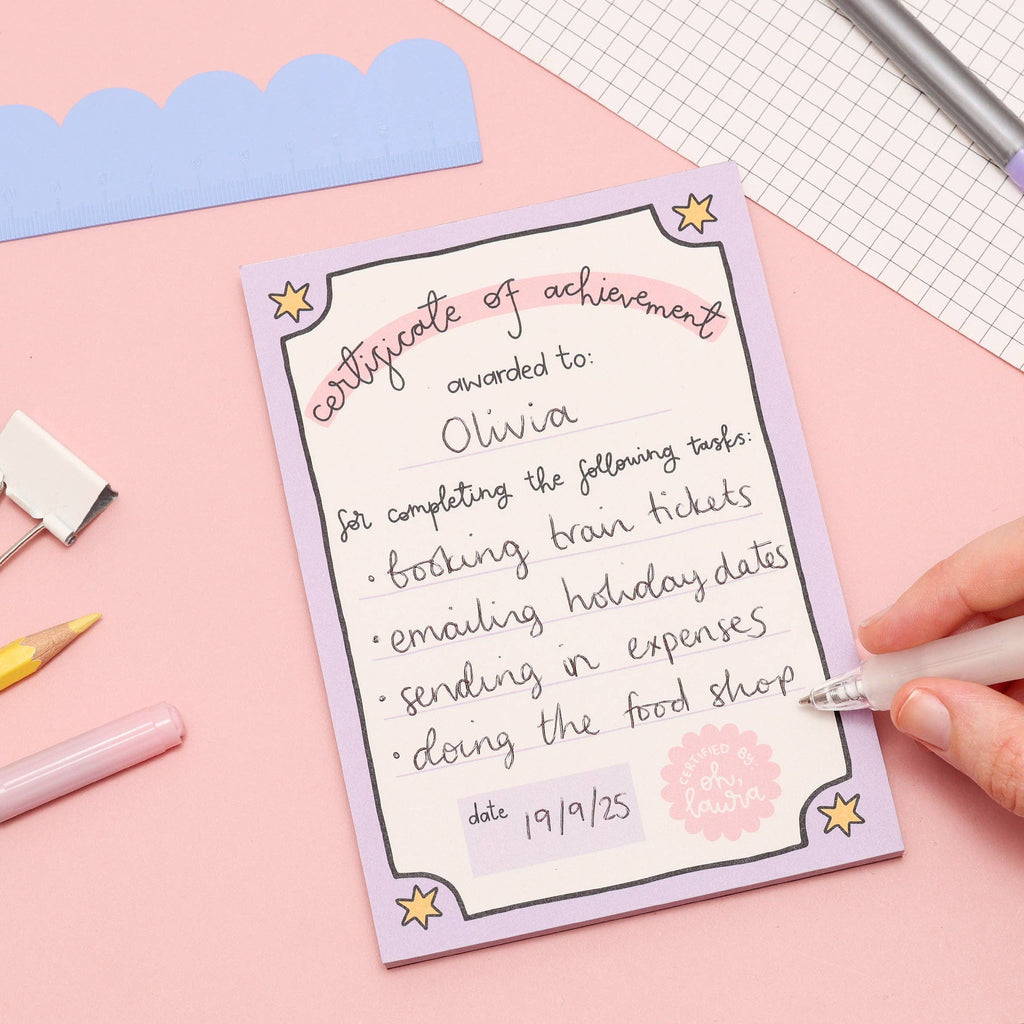Oh, Laura A6 Notepad - Certificate