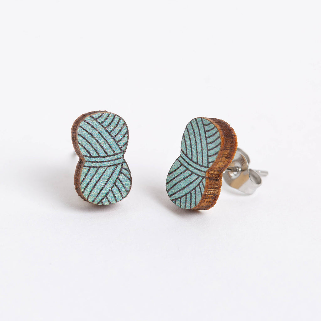 Ball of Yarn Wooden Earrings - Knitting and crochet earrings
