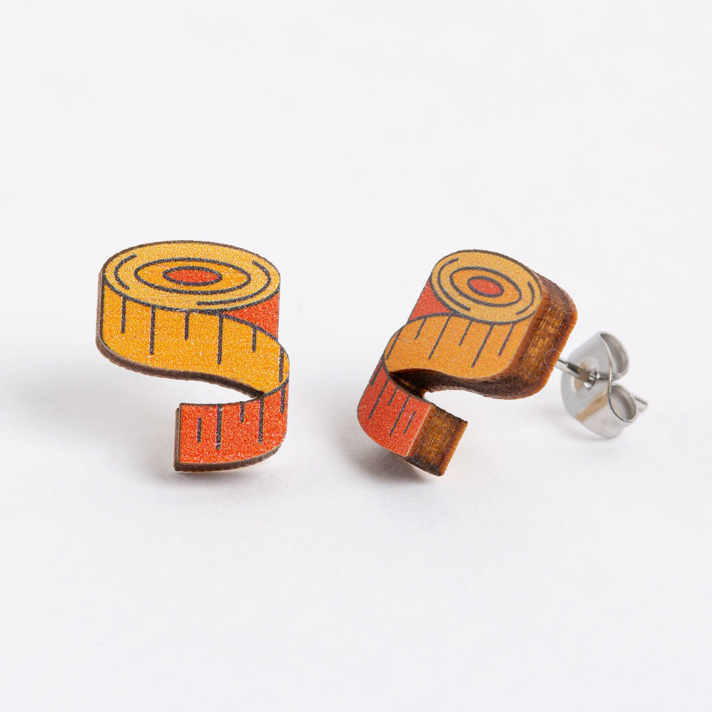 Tape Measure Wooden Earrings - Craft Jewellery